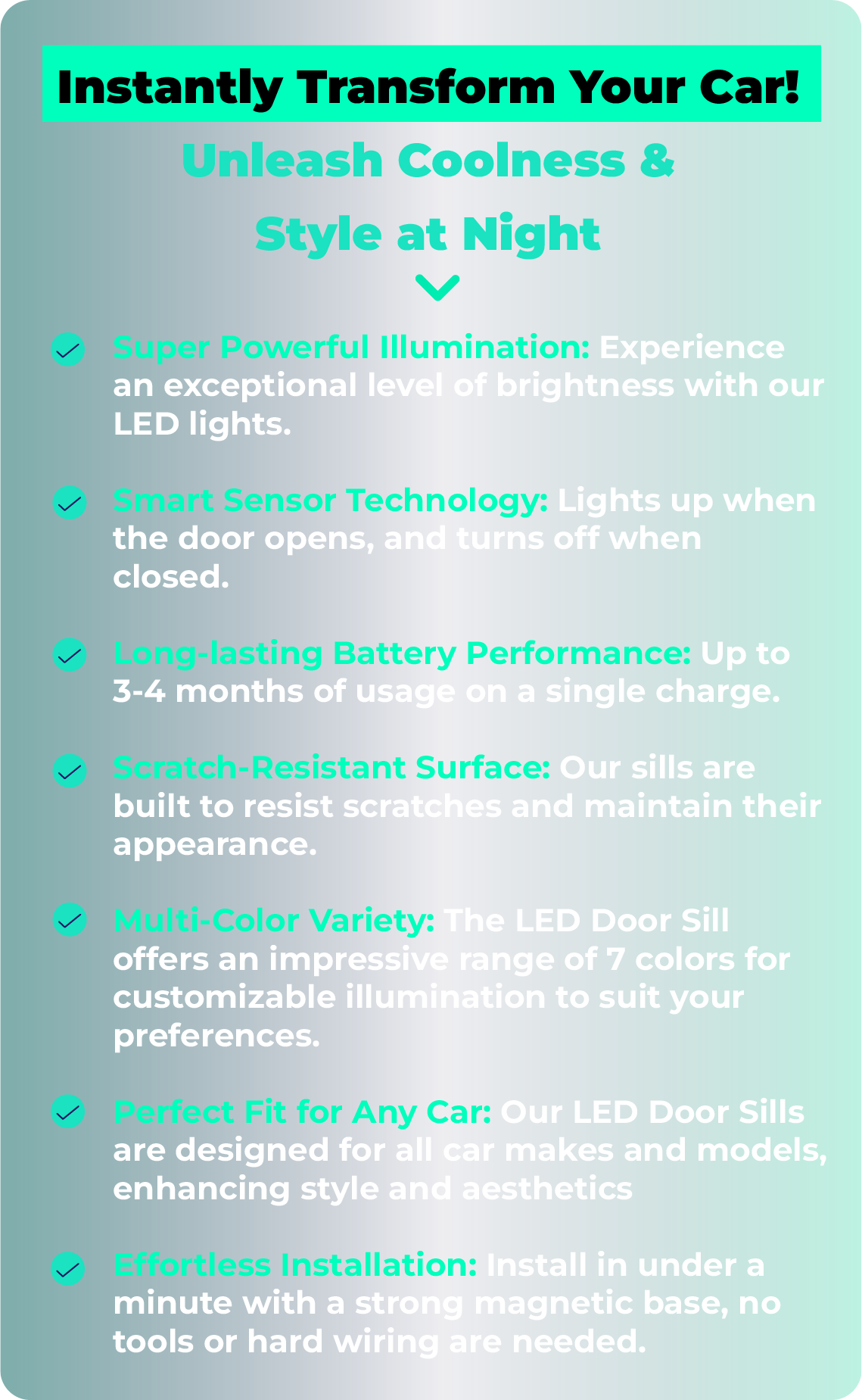LOWEEY Custom LED Door Sill Lights, 4Pcs Wireless Car Door Lights, Bloomcar  LED Door Sill with 7 Lighting Colors, Auto-Sensing, IP67 Waterproof,  Customized Door Lights Logo for All Car Models 4PCS For
